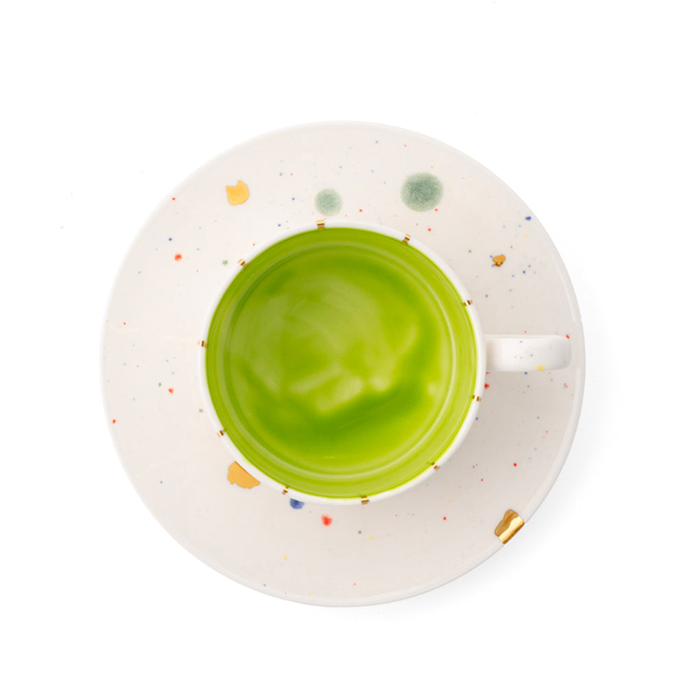 Grid-patterned Teacup and Saucer