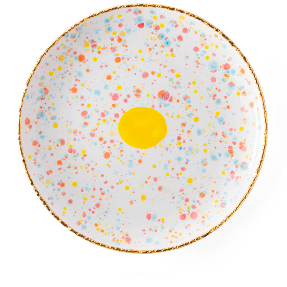 Splatter-patterned round plate