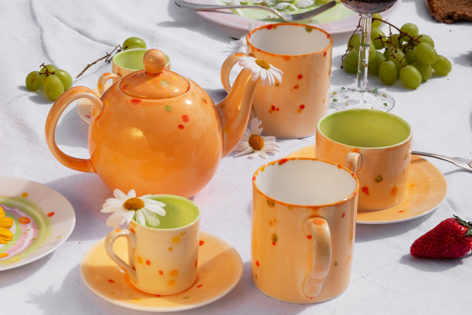 Polka dot teacup and saucer