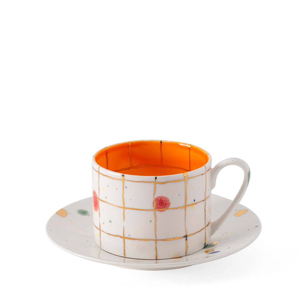 Grid-patterned Teacup & Saucer