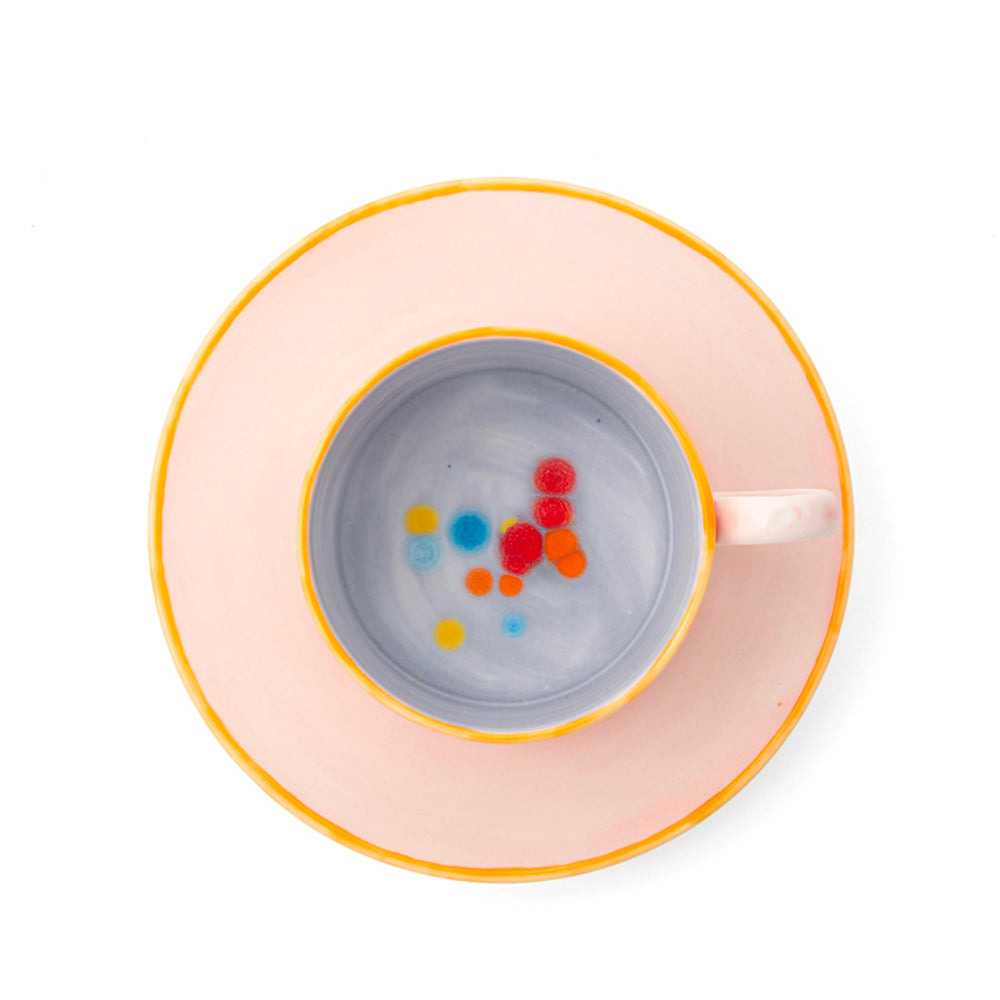 Dot-patterned cup and saucer