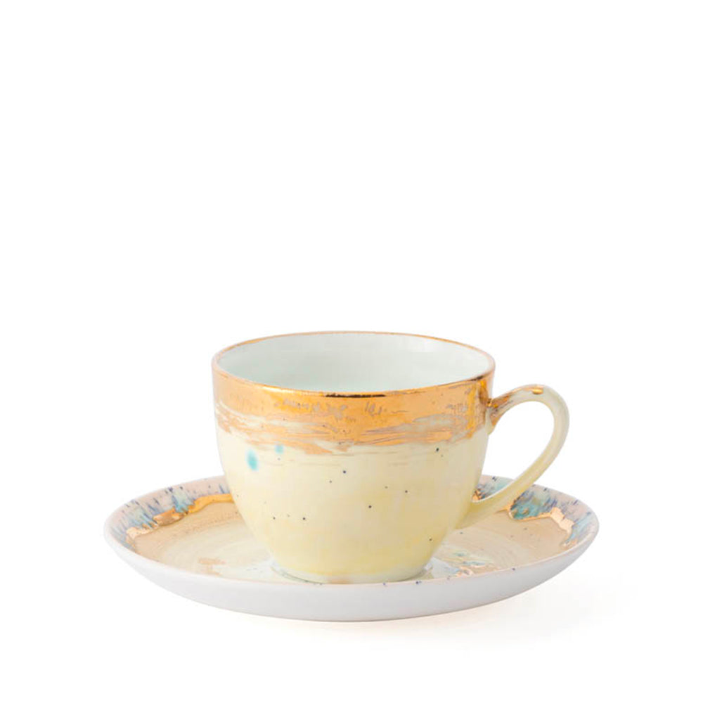 Decorated teacup and saucer
