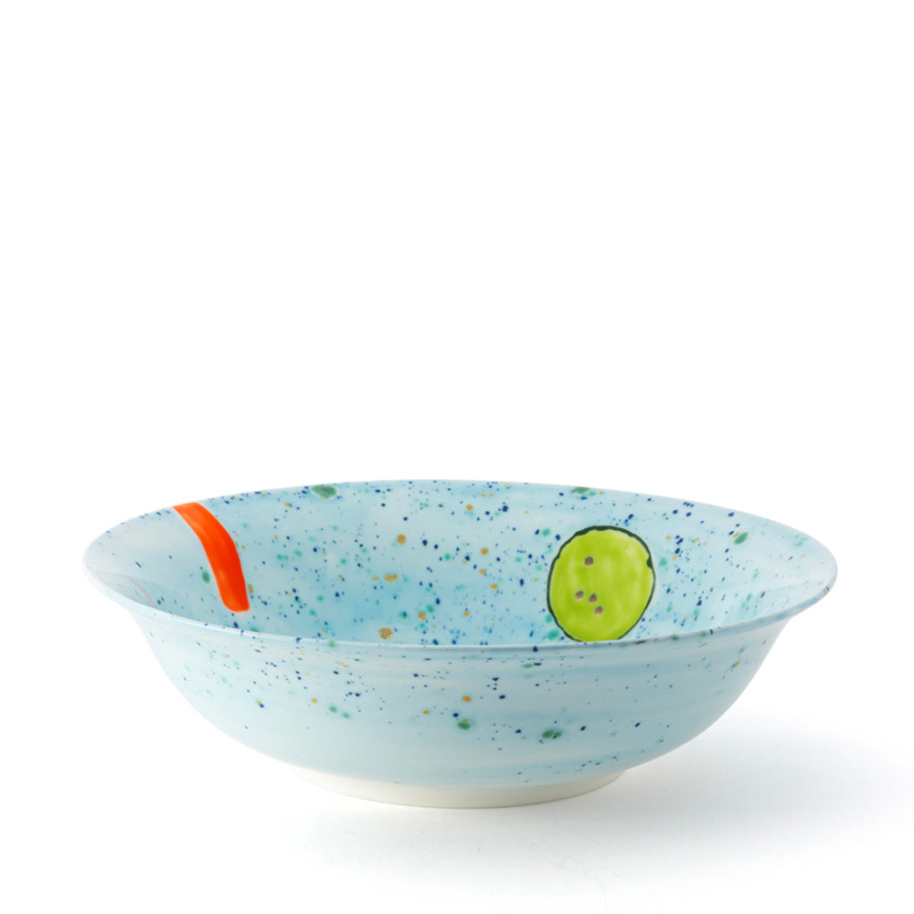 Decorated wide serving bowl